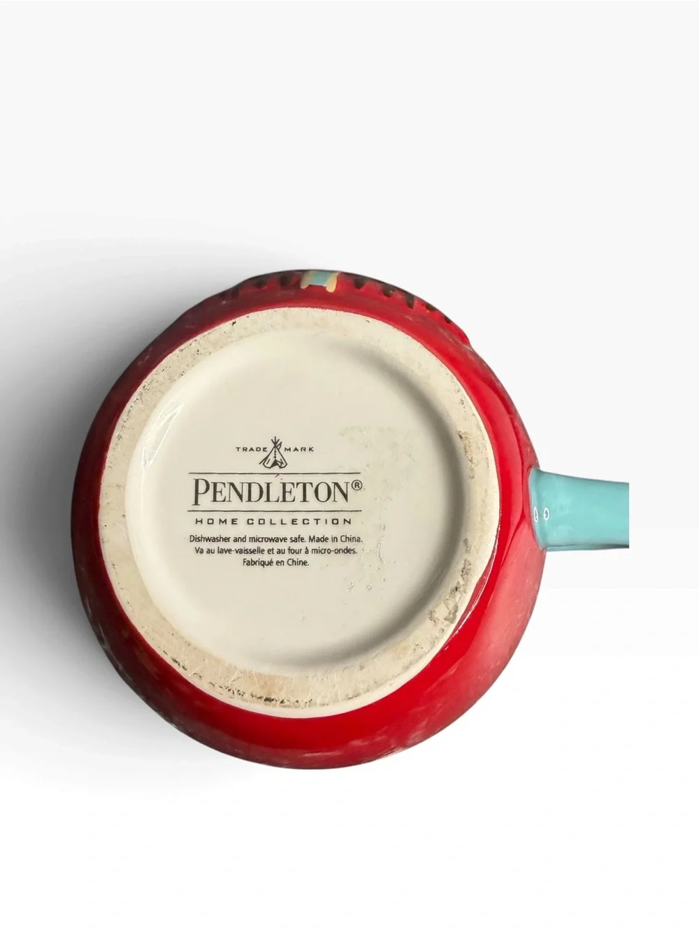 RED SOUTHWESTERN PENDLETON COFFEE MUG WITH TURQUOISE HANDLE